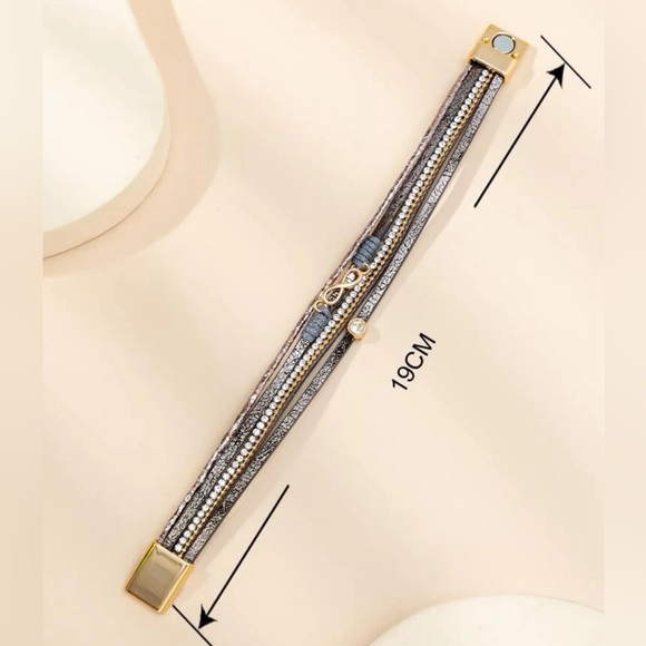 Infinity Leather and Rhinestone Magnetic Bracelet - Picture 3 of 4